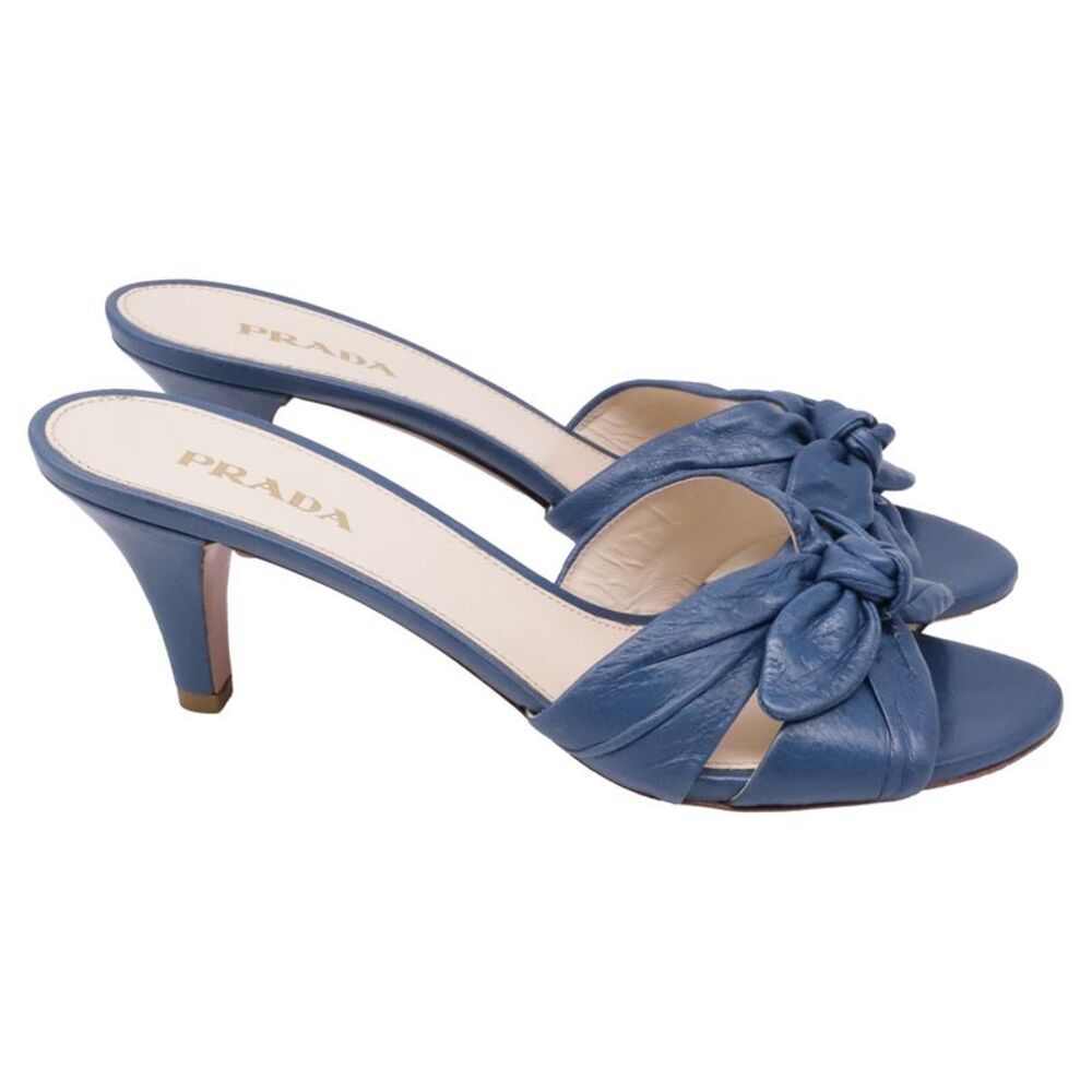 Prada Bow Kitten Heels in Blue Leather